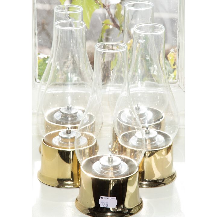 A Group of 10 Brass Oil Lamps
