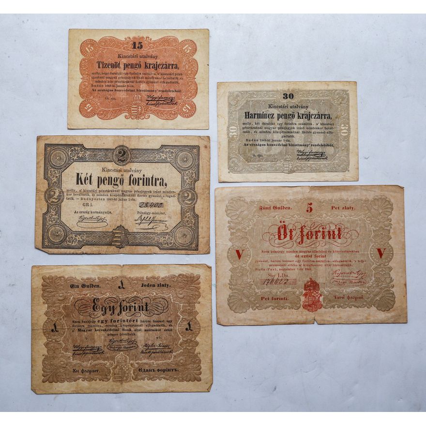 A Group of Five 1848-1849 Hungarian Notes
