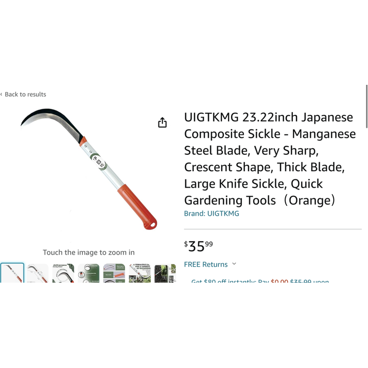 Uigtkmg 23.22in Japanese Composite Sickle Quick Gardening Tools (Orange)