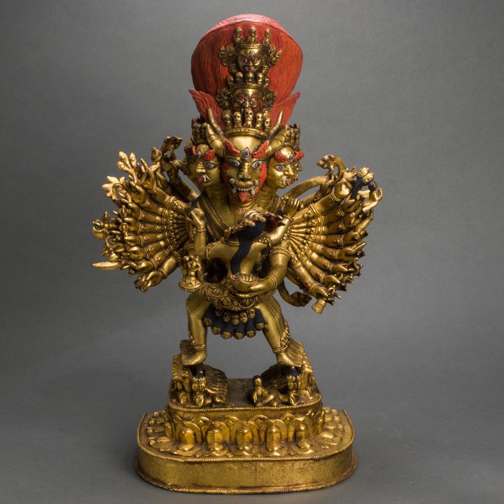 Tibetan gilt bronze figure of Yamantaka
