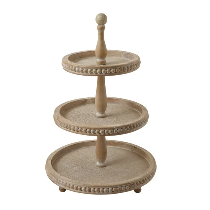 Creative Co-op 3-Tier Round Decorative Wood Tray 16.25"L x 16.25"W x 24.75"H