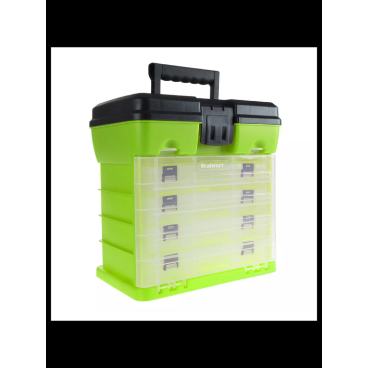 Stalwart Plastic Storage Box w/ 4 Tray Oragnic 12.25'' L x 8.25'' W x 12'' H Green