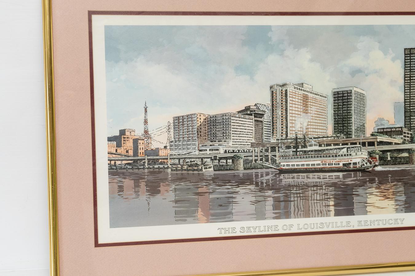 James Conner The Skyline Of Louisville Kentucky Signed Print Framed 9 x  12 VTG