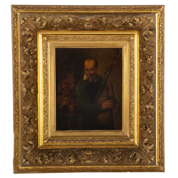 Flemish School, 19th c. Bagpiper, oil