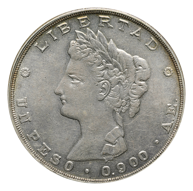 白 フリル付 208/グアテマラ・ＰＥＳＯ銀貨1882年AE