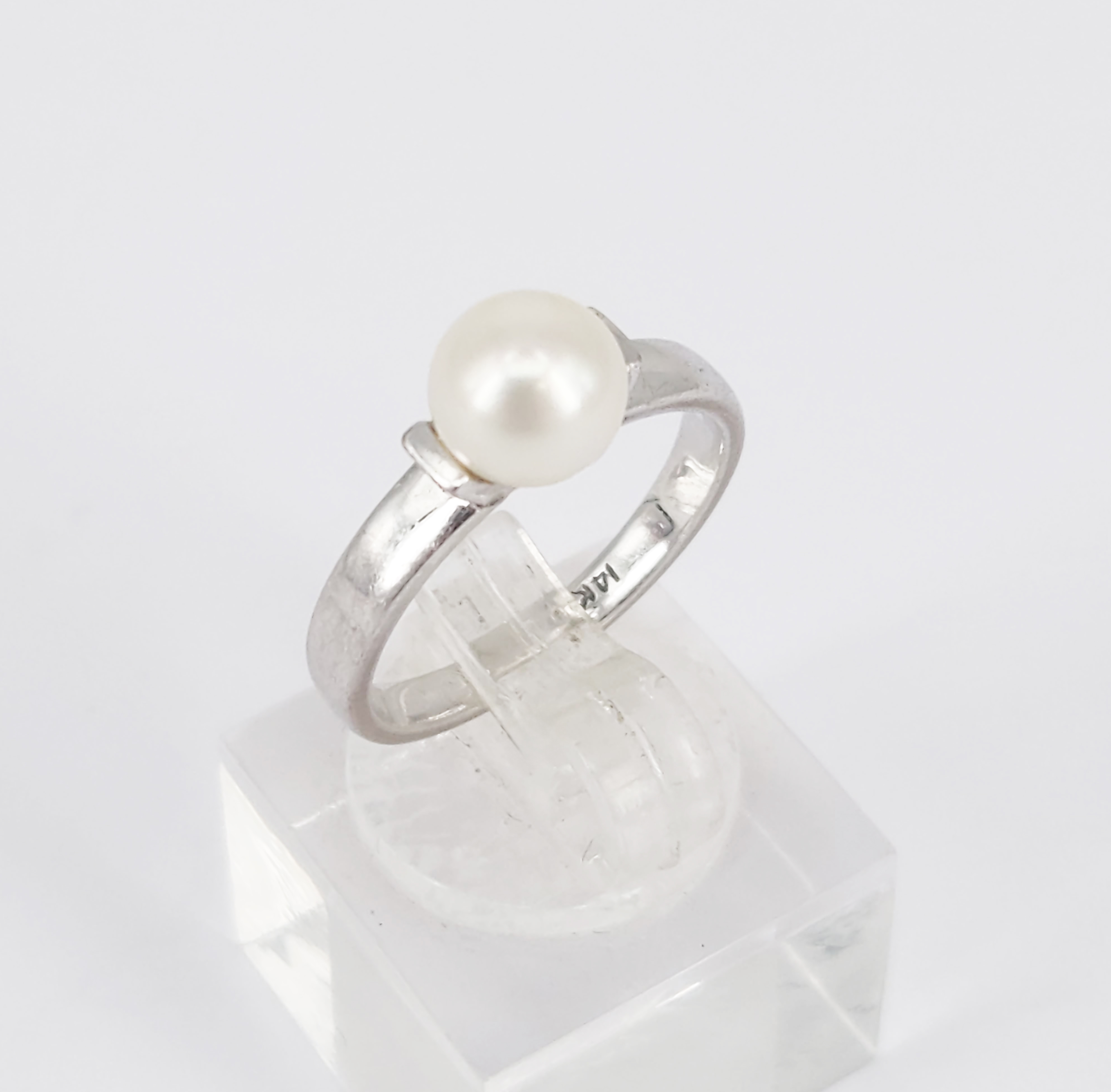 An Akoya Pearl And White Gold Ring
