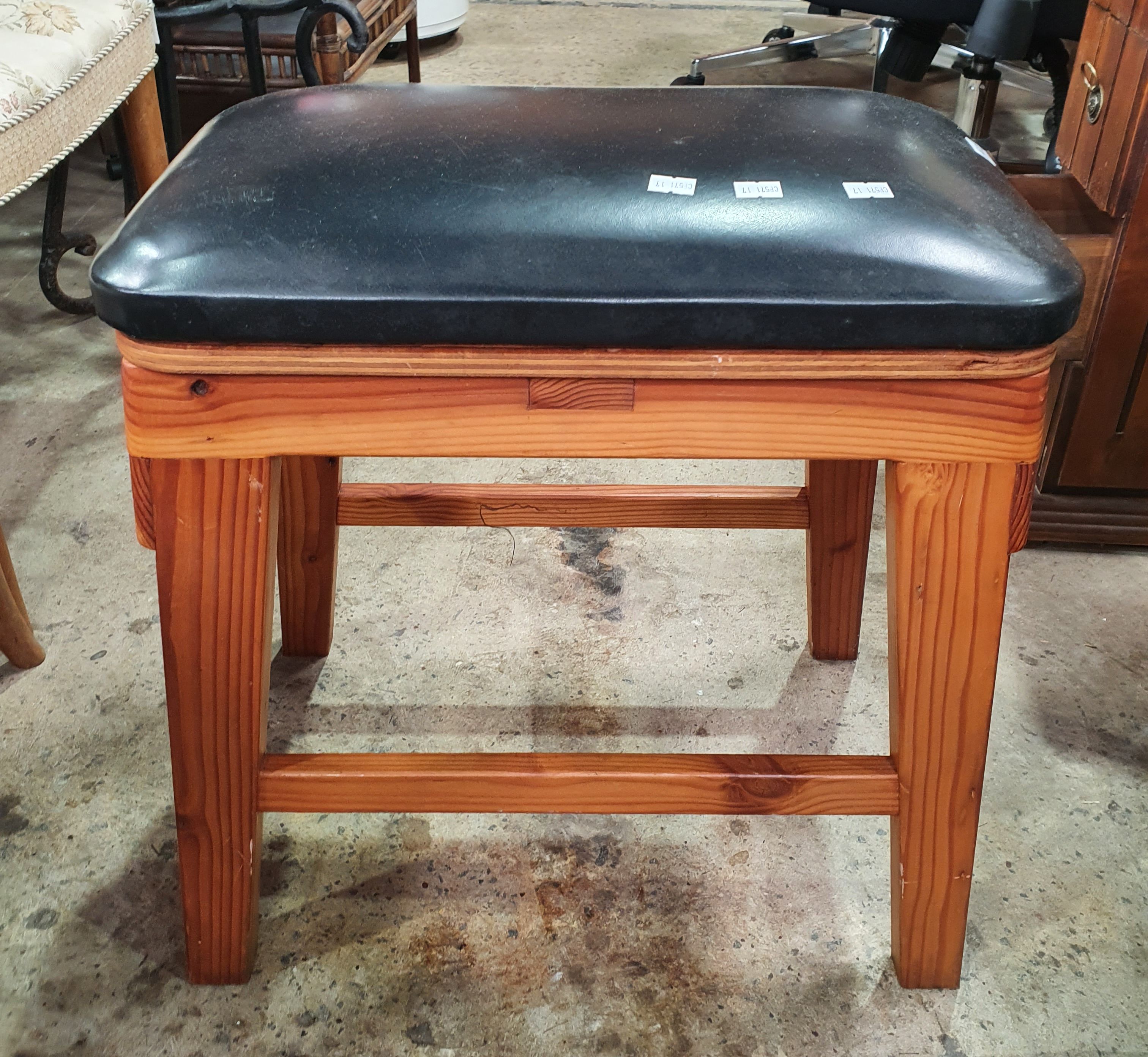 A VINYL TOP TIMBER STOOL