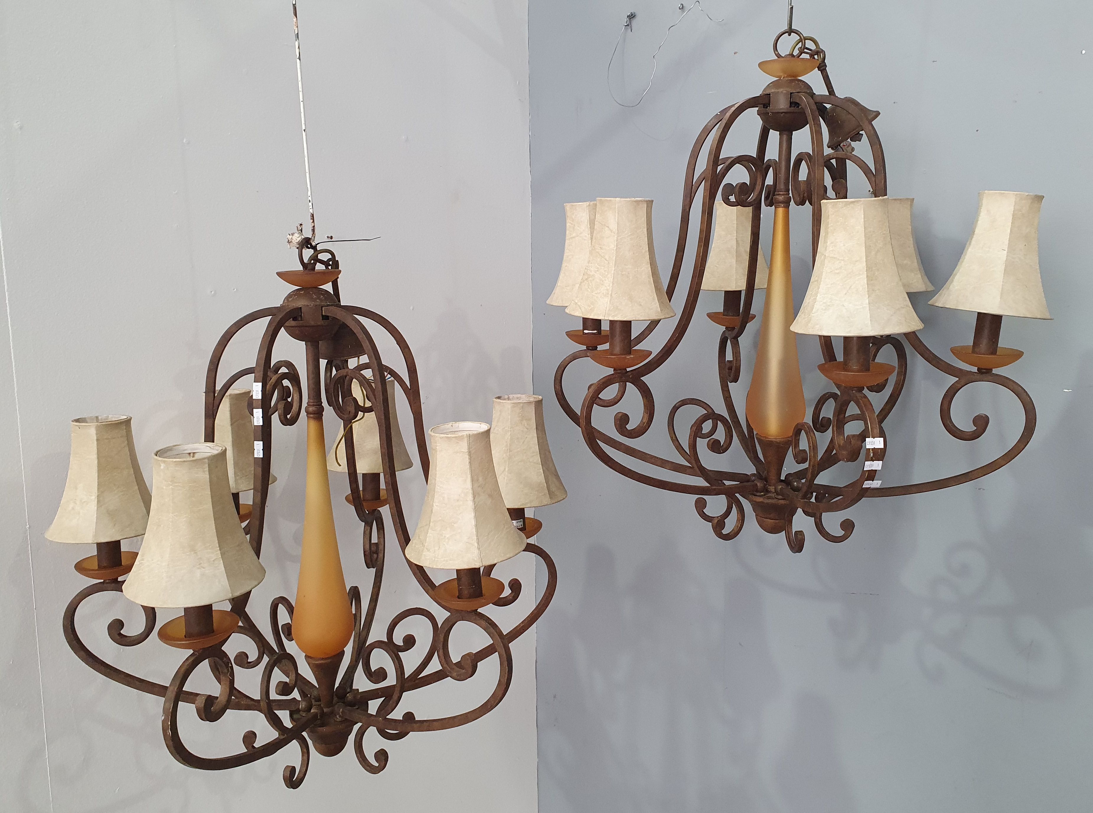 1208 · A PAIR OF SIX BRANCH CHANDELIERS
