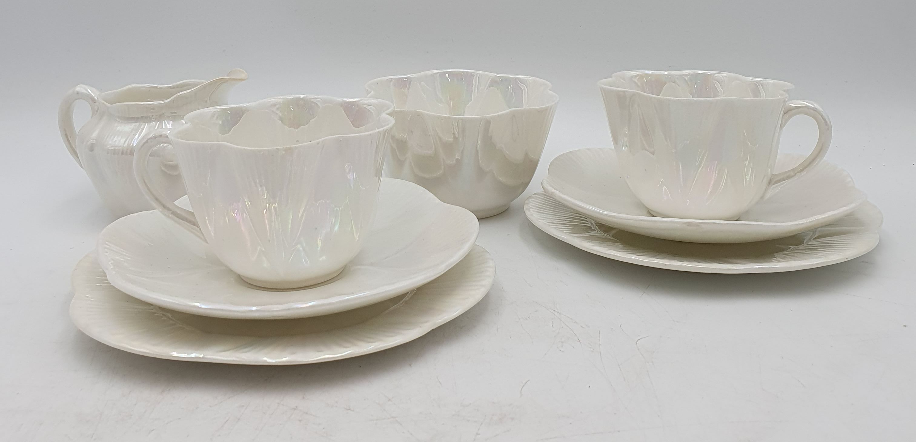 TWO LATE FOLEY SHELLEY DAINTY 'SPANO LUSTRA' TEA TRIOS & MILK JUG & SUGAR BOWL