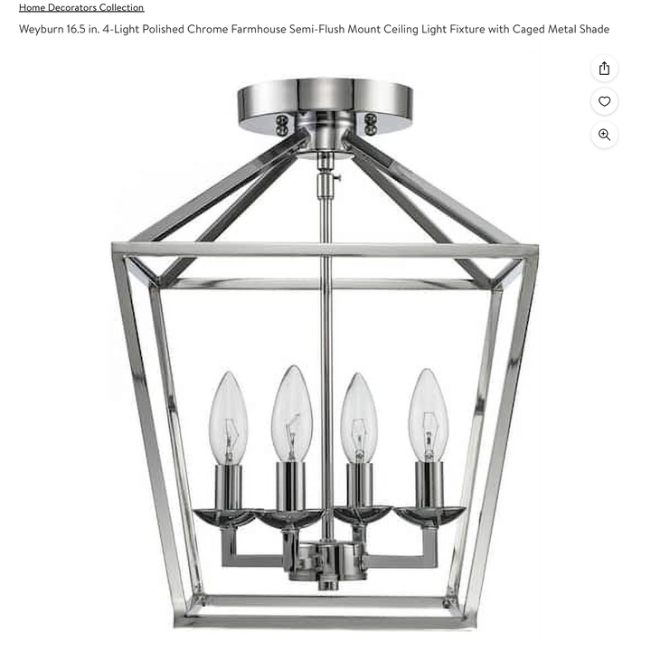 Weyburn 16.5" 4-Light Polished Chrome Farmhouse Semi-Flush Mount Ceiling Light Fixture /Caged Metal