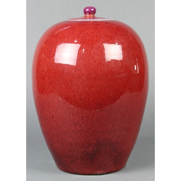 Chinese Flambe Glaze Lidded Jar