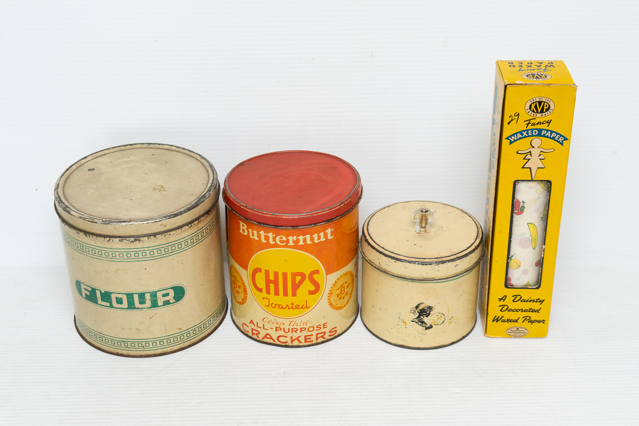 Vintage Canisters, Cracker Tin and KVP Waxed Paper Harritt Group, Inc