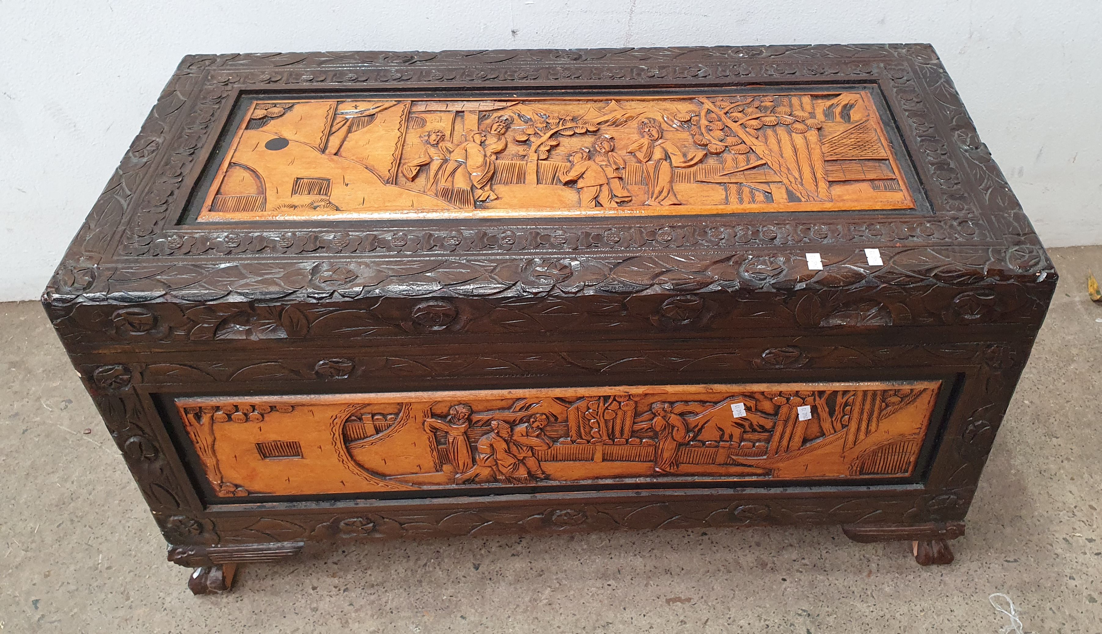 A Chinese Carved Camphor Wood Chest