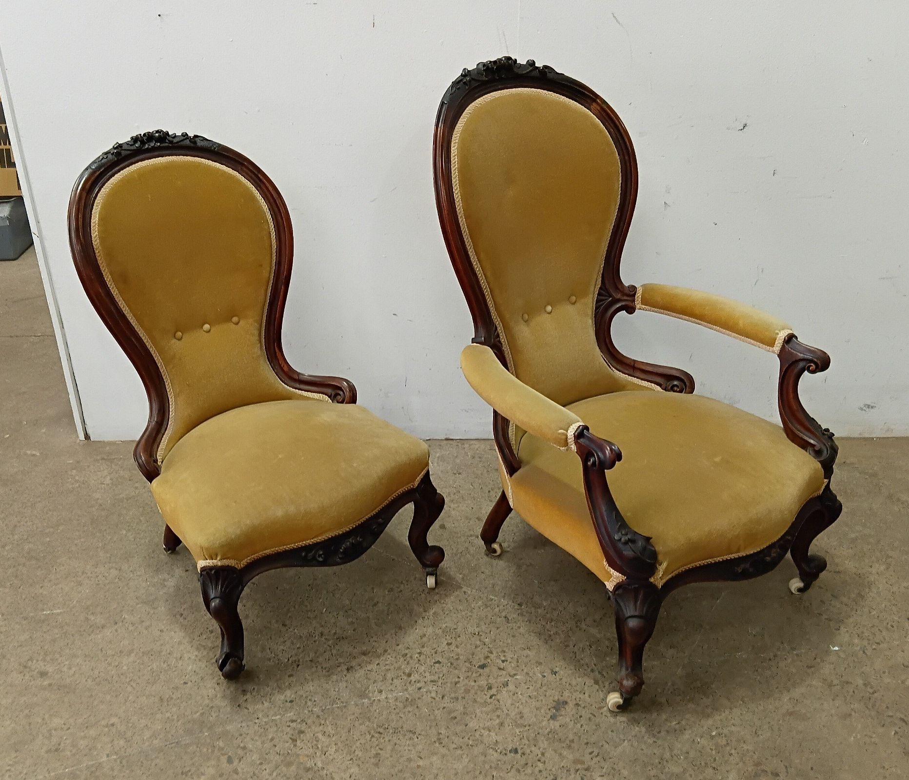 A Pair Of Victorian Grandfather/Grandmother Chairs (2)