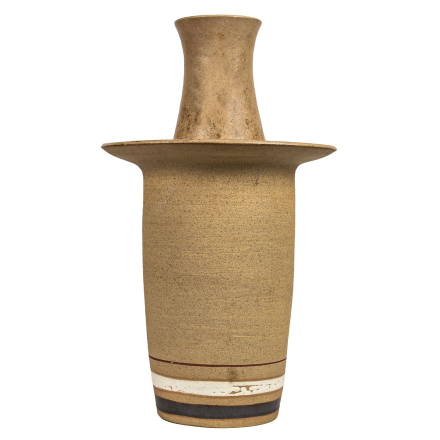 A unique and massive Bruno Gambone partial glazed stoneware vessel