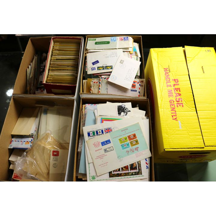 Five boxes of worldwide covers, including cacheted unaddressed and commercial first day covers