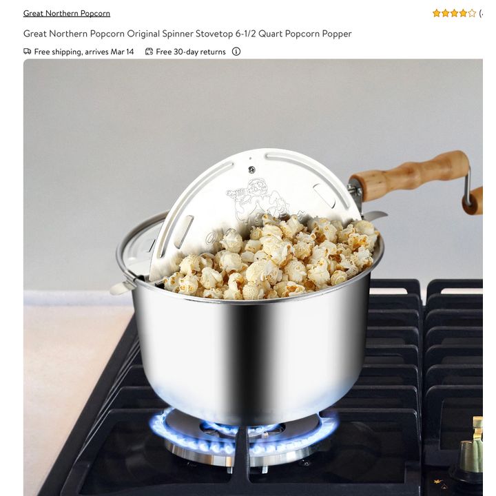 Great Northern Popcorn Original Spinner Stovetop 6.5 Quart Popcorn Popper