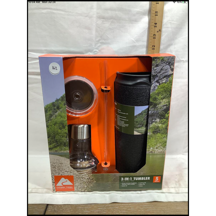 Ozark Trail 3-in-1 Tumbler - 20oz Vacuum- Insulated Stainless Steel Tumbler, Bottle Lid, Locking Lid, Straw Lid, Straw