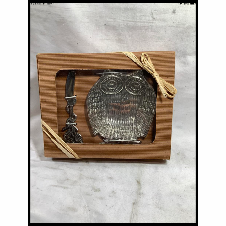 Star Home Owl Dipping Set Plate/Spoon Silver Finish