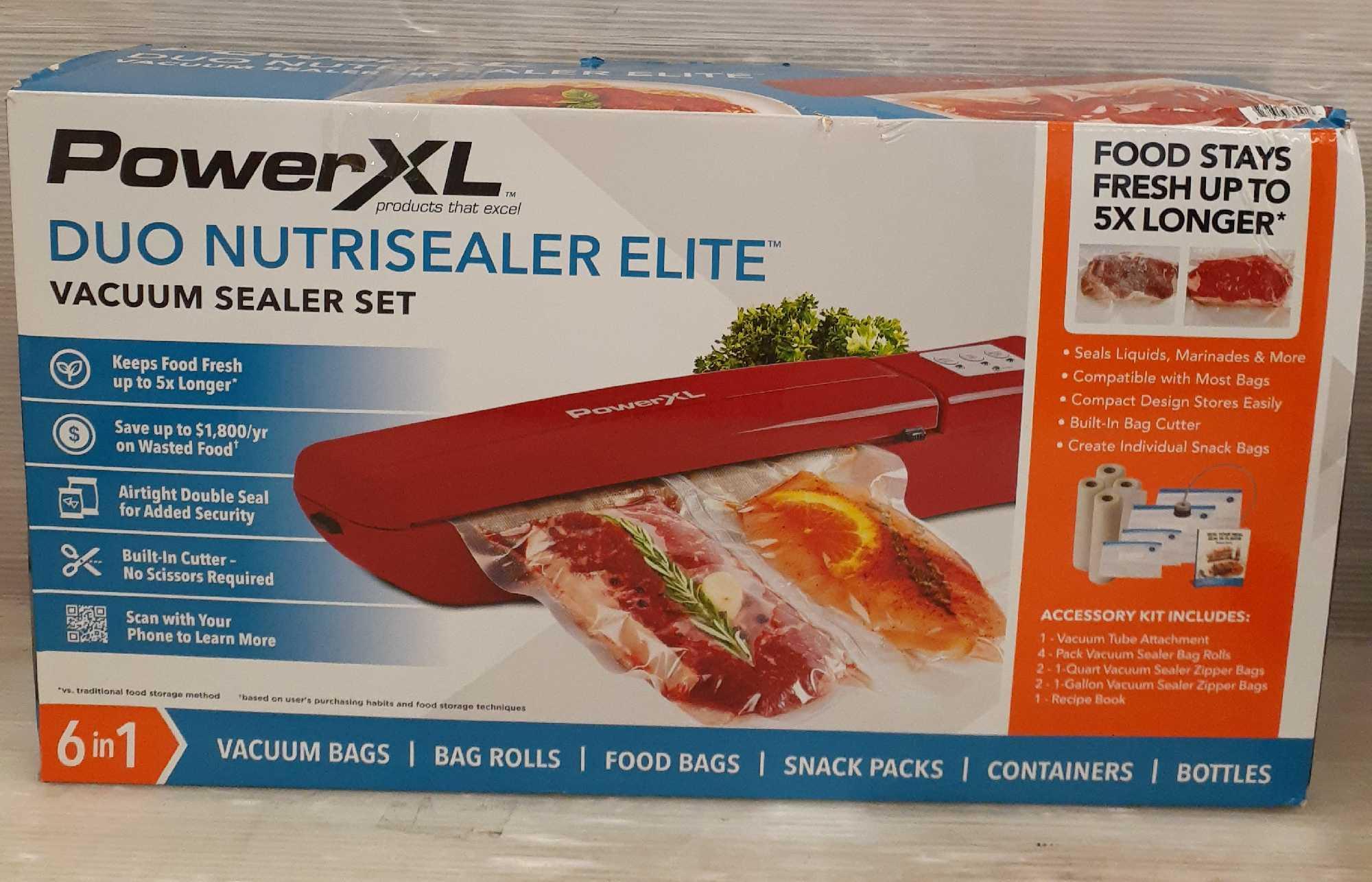 PowerXL Duo NutriSealer Elite, 6-in-1 Vacuum Sealer Machine - Red