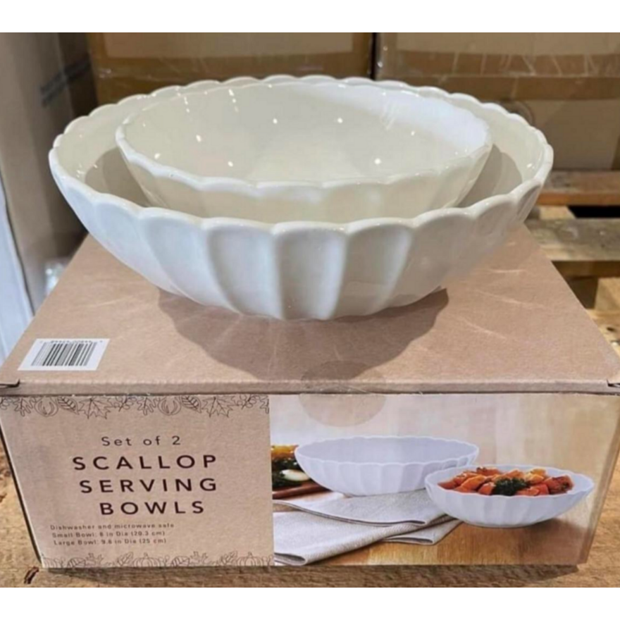 Set of 2 Scallop Serving Bowls 8" & 9.8"