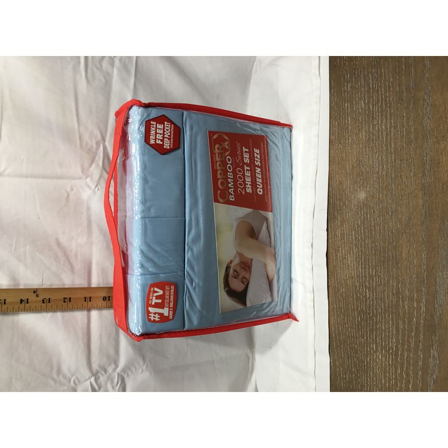 CopperX 2000 Series Bamboo Essence Queen Size Sheet Set - Light Blue/Baby Blue