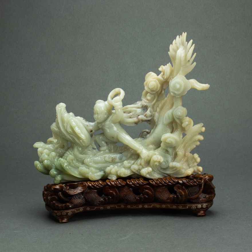 Hardstone dragon and celestial figure