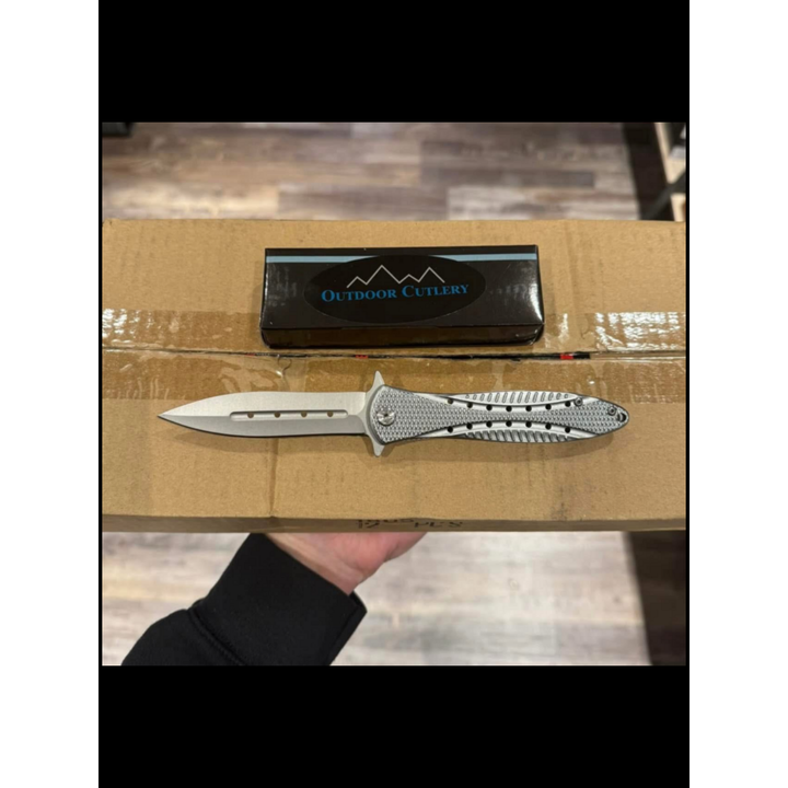 Outdoor Cutlery Spring Assisted Folding Stainless Steel Knife- Silver