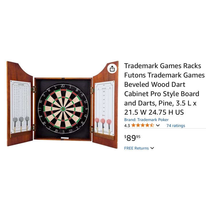 Trademark Games Beveled Wood Dart Cabinet Pro Style Board & Darts- 21.5'' W x 24.75'' H In Box