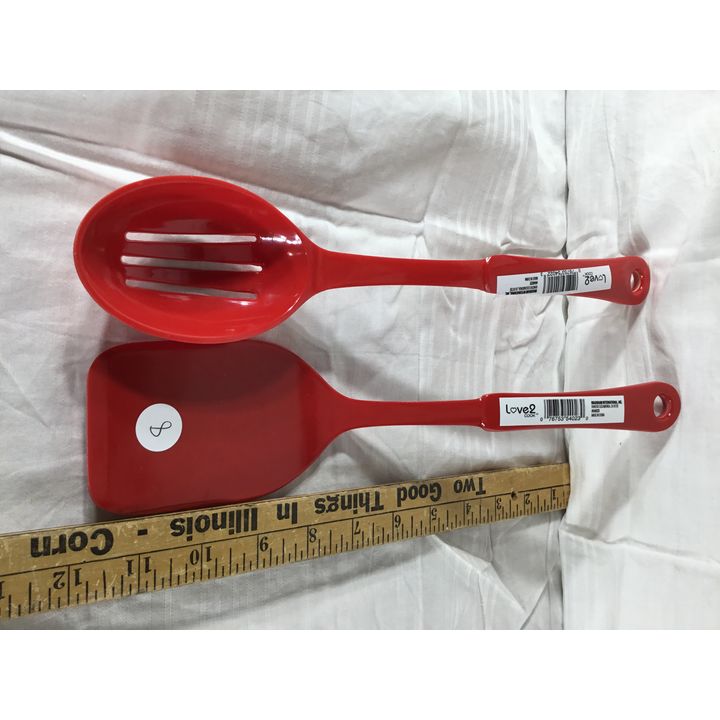 Love 2 Cook Red Plastic Spatula & Slotted Spoon Set
