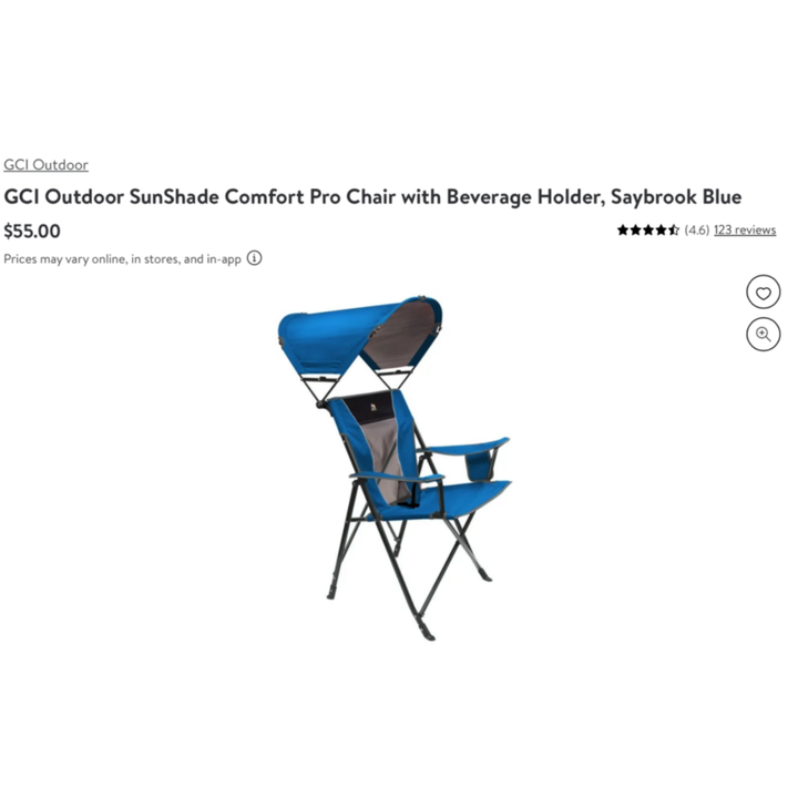 CGI Outdoor Sunshade Comfort Pro Chair with Beverage Holder & Sunshade-Blue