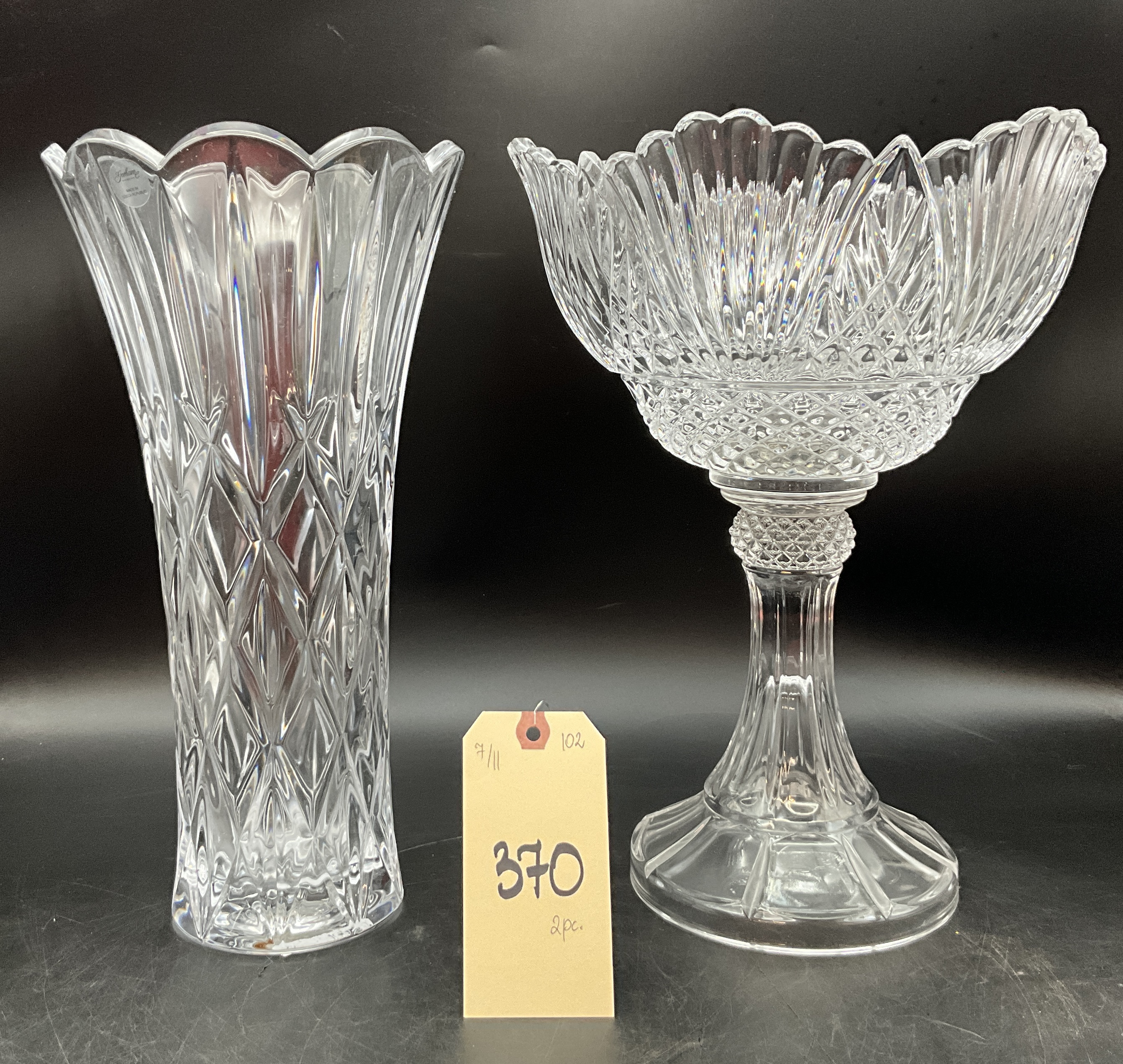 14" GORHAM CRYSTAL VASE AND COMPOTE. Teel Auctions