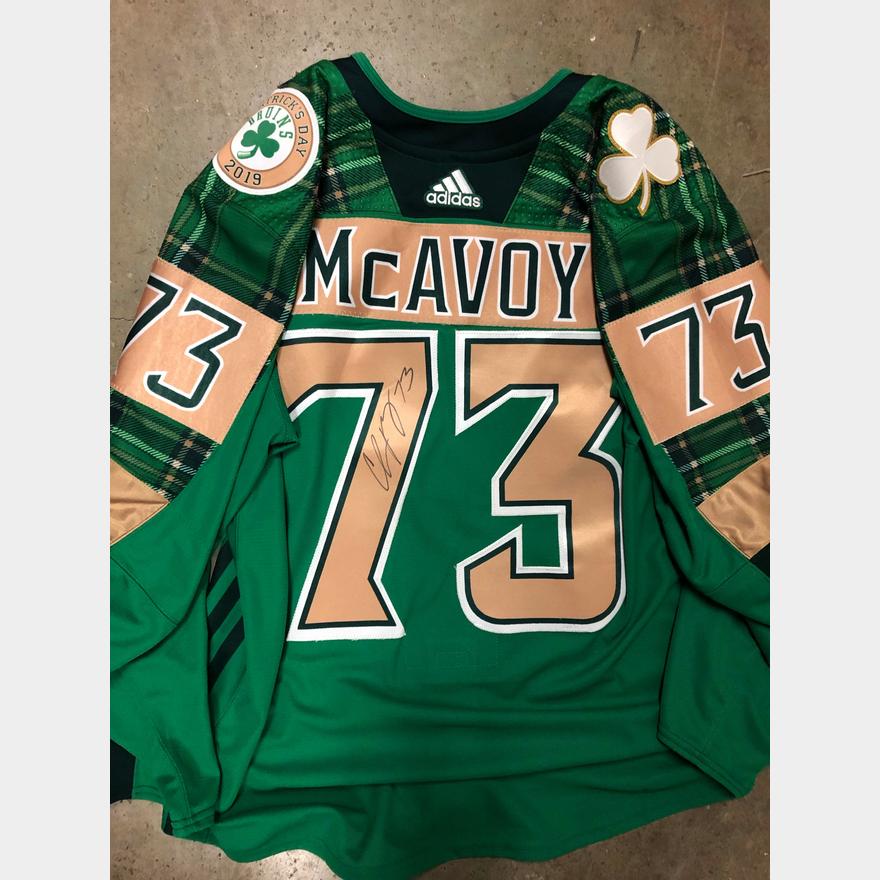 Charlie McAvoy Autographed Game Issued Irish Heritage Night Green