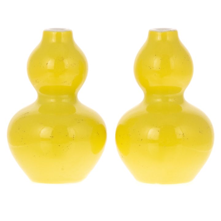 A Pair of Chinese Lemon Yellow Double Gourd Vases