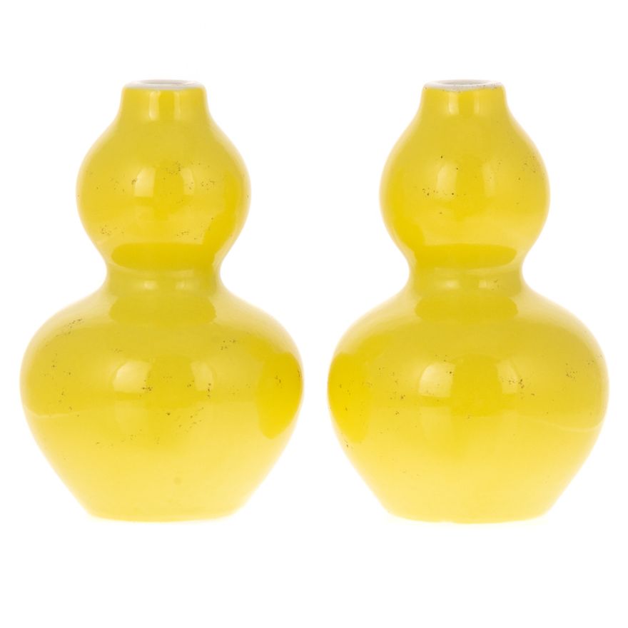 A Pair of Chinese Lemon Yellow Double Gourd Vases
