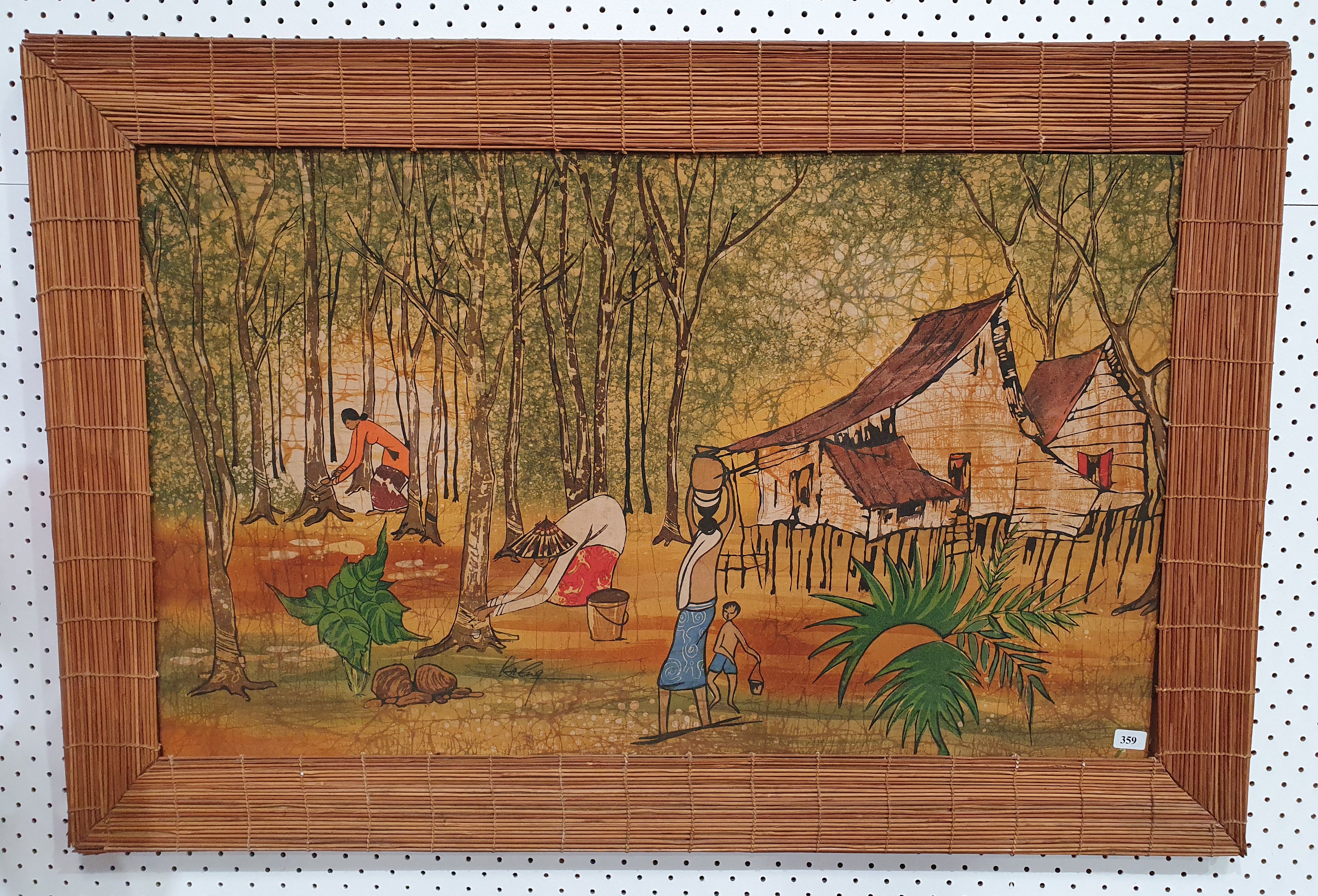 A Painting On Cloth In A Bamboo Frame