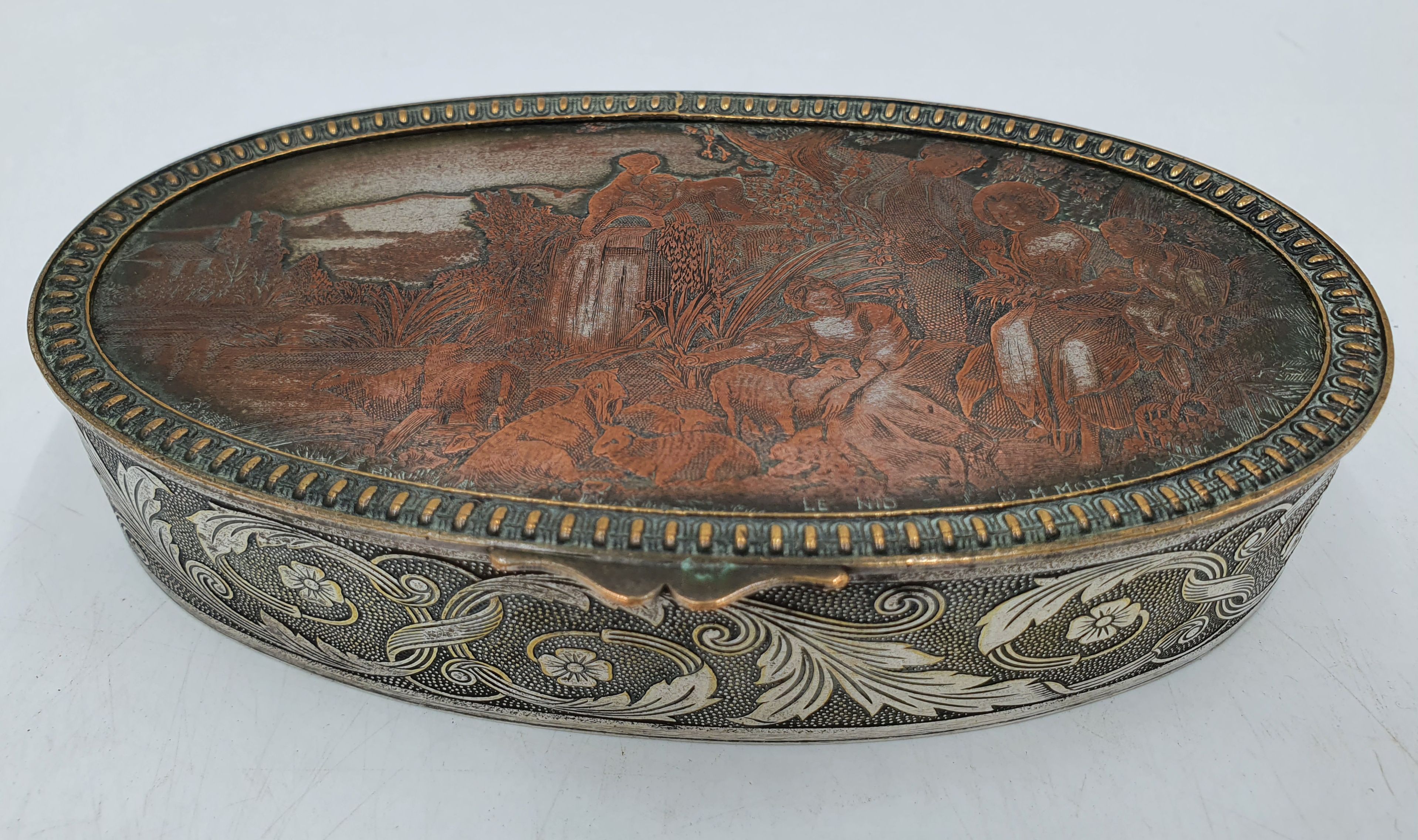 An Early 20th Century French Silver On Copper Trinket/ Jewellery Box