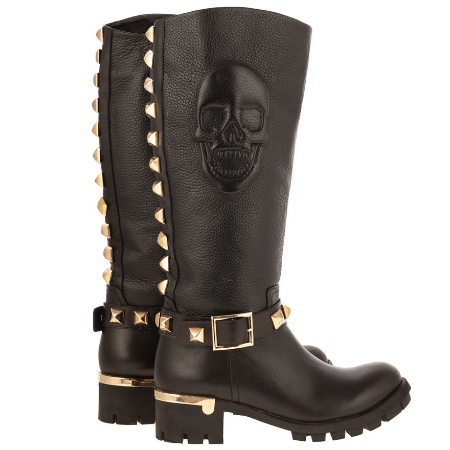A Pair of Magza Skull & Studded Leather Boots