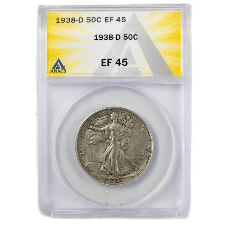 1938D Walking Liberty 50 cent ANACS EF 45