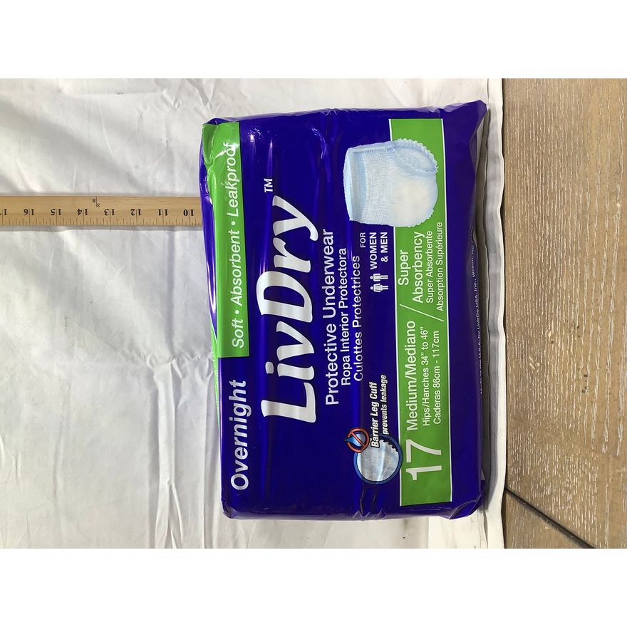 LivDry 17pk Overnight Protective Underwear (Size Medium)