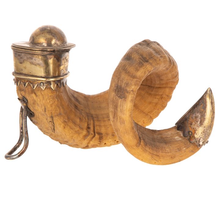 A Ram's Horn Inkwell with Silver Plate Mounts