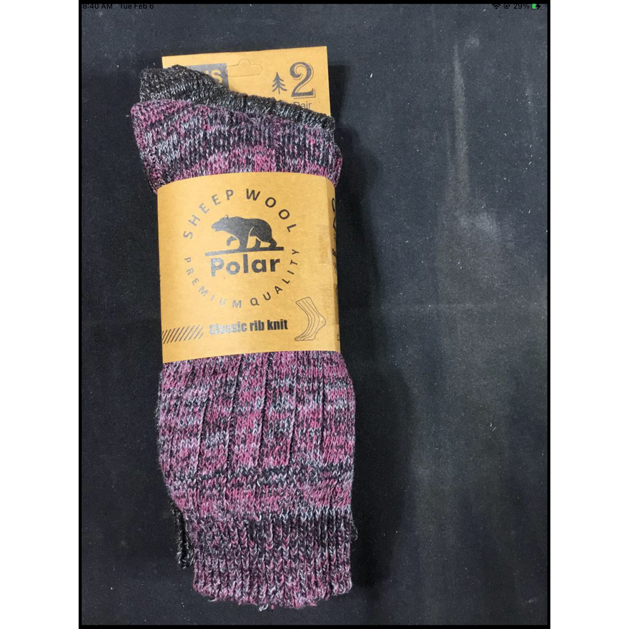 Polar Sheep Wool Socks 2 Pair Classic Rib Knit (Purple & Brown)