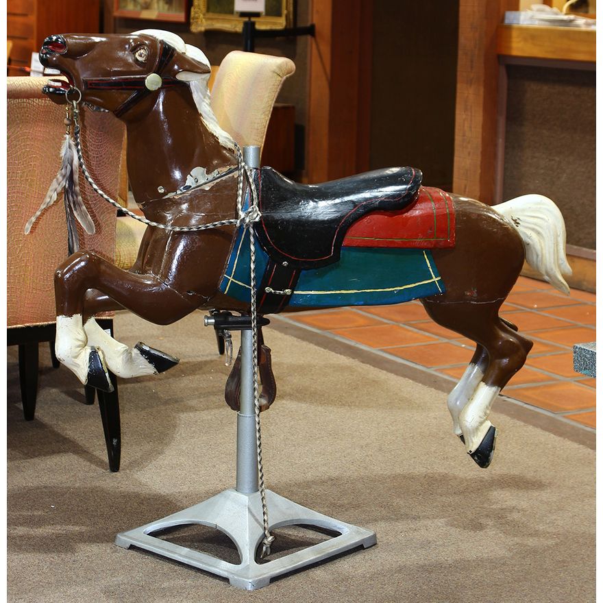 Allan Herschell Half and Half carousel horse circa 1930, originally executed for a travelling merry go round, having a carved wood b...