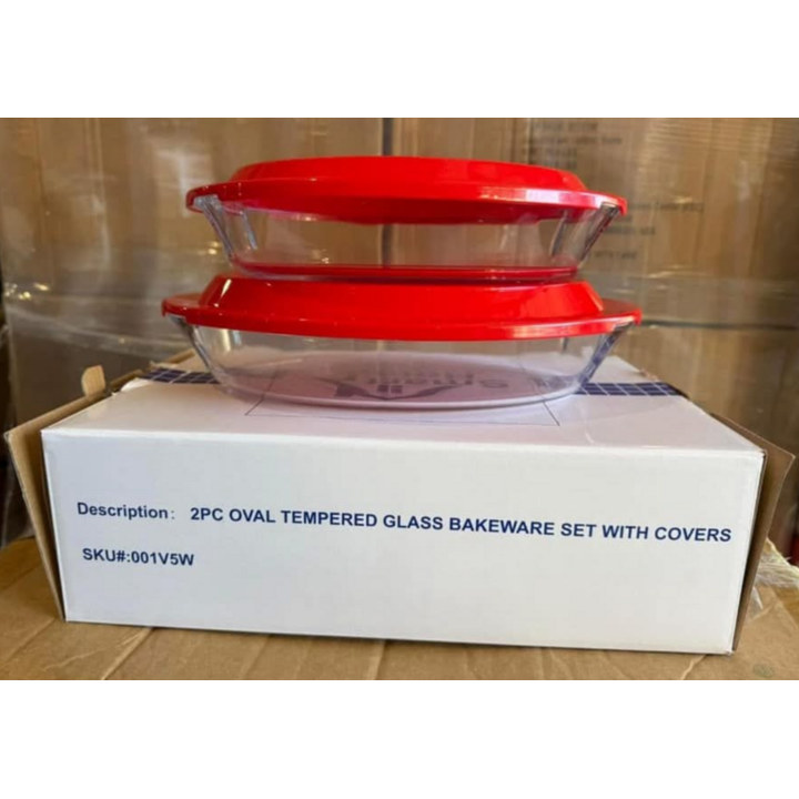 Smart Home 2 Pc Oval Tempered Glass Bakeware Set W/Lids