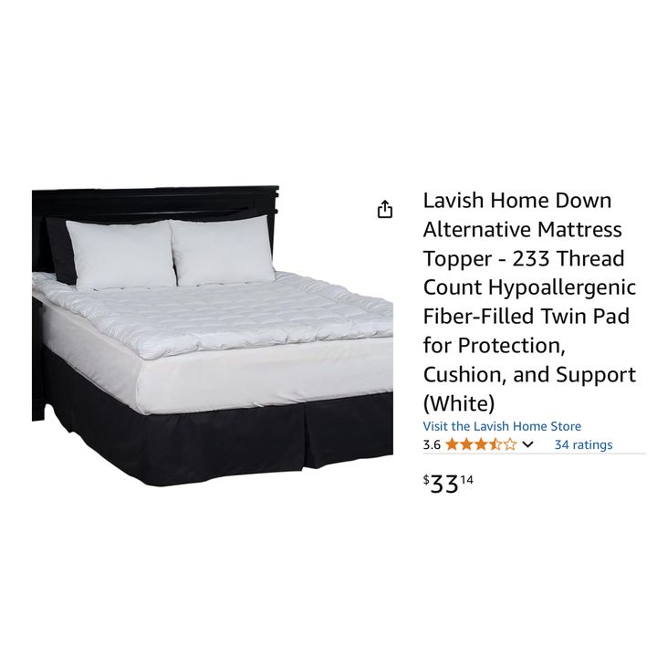 Lavish Home Down Alternative Mattress Topper- 233 Thread White, 75'' L x 39'' W x 3'' H