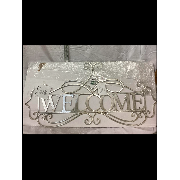 33'' "Welcome" Metal Sign (Silver) For Indoor Use Only