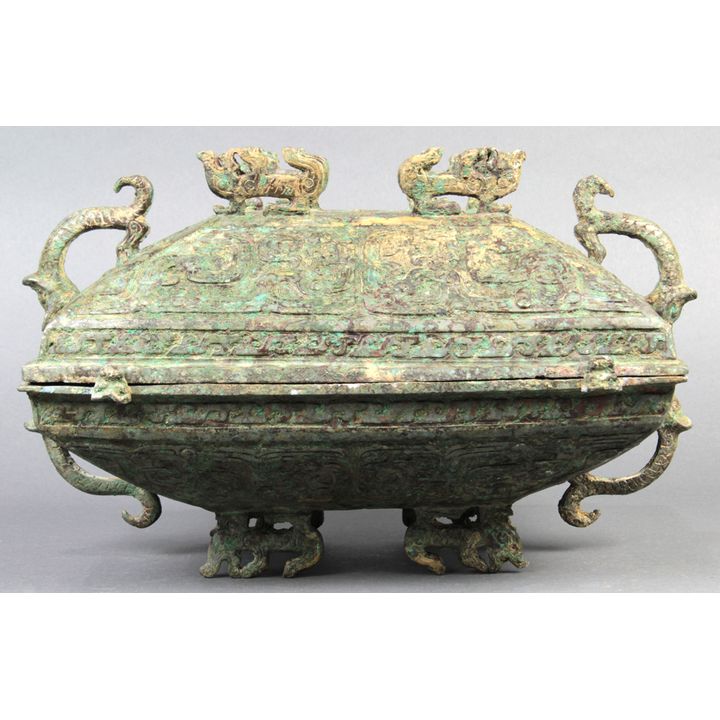 Chinese Rectangular Bronze Lidded Vessel