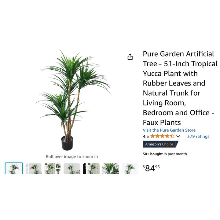 Pure Garden Artificial Tree 51'' Tropical Yucca Plant- 21'' D x 21'' W x 51'' H In Box