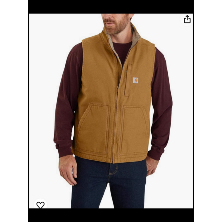 Carhartt Men's Loose Fit Washed Duck Sherpa-Lined Mock Neck Vest Size: Medium