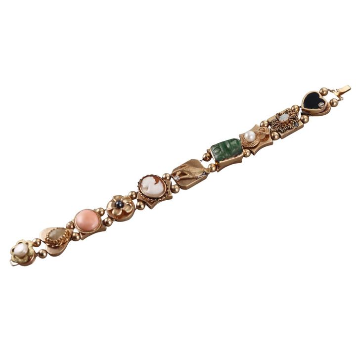 Antique Victorian 14k Gold Gemstone Slide Bracelet